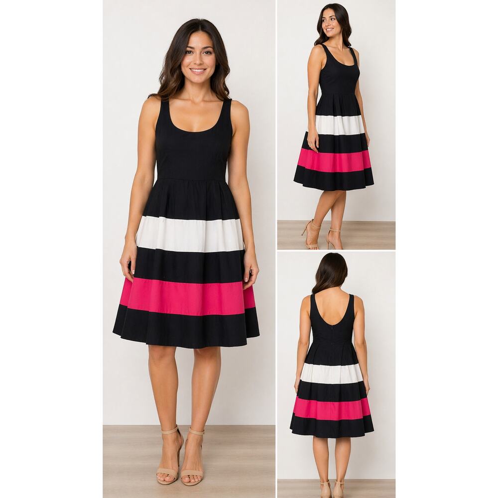 AGB Dress Sleeveless Colorblock Fit & Flare‎ Dress Black White Pink Size 16